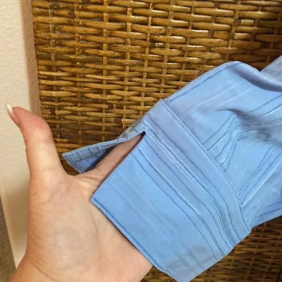 NWT Quizz Woman Stretch Blue wrap, textured stripe 3/4 sleeve top blouse 20 W - Picture 2 of 9